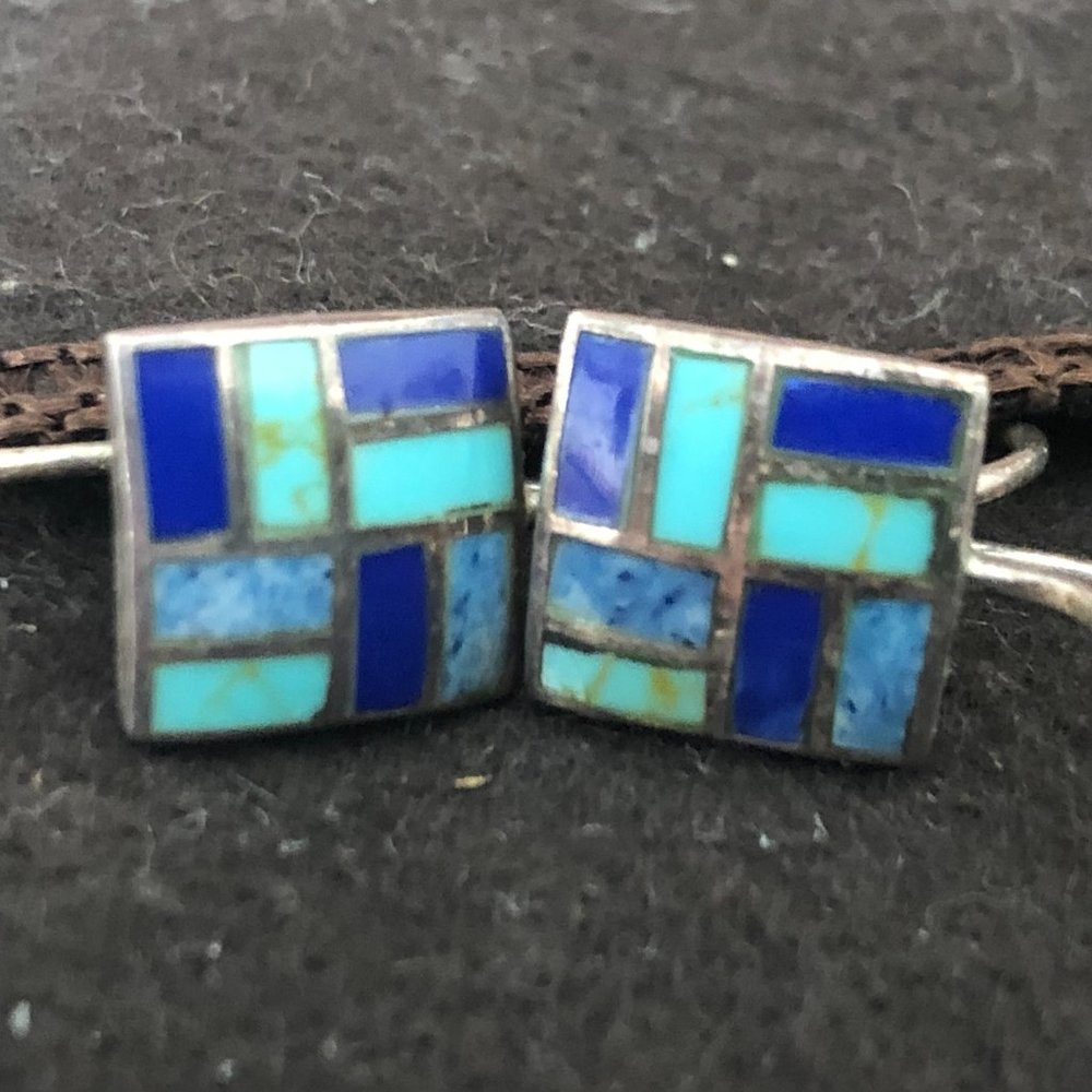 Vtg Sundance Turquoise Lapis Sterling Earrings